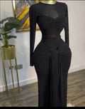 Women's Spring Solid Color Long Sleeve Round Dress
