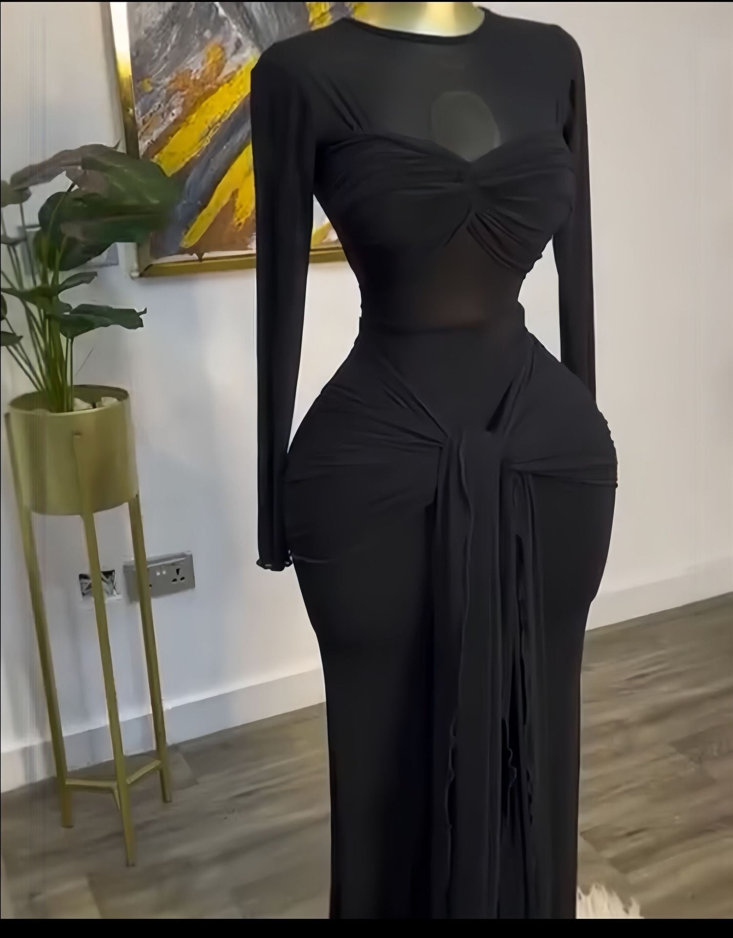 Women's Spring Solid Color Long Sleeve Round Dress