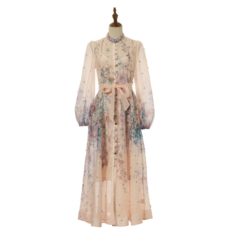Women's Design Positioning Flower Diamond Long Wing Dress