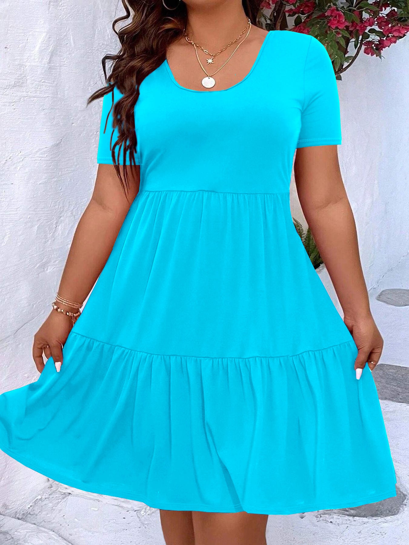 Women's Large Pleating Pure Color Simple Casual Elegant Round Dress