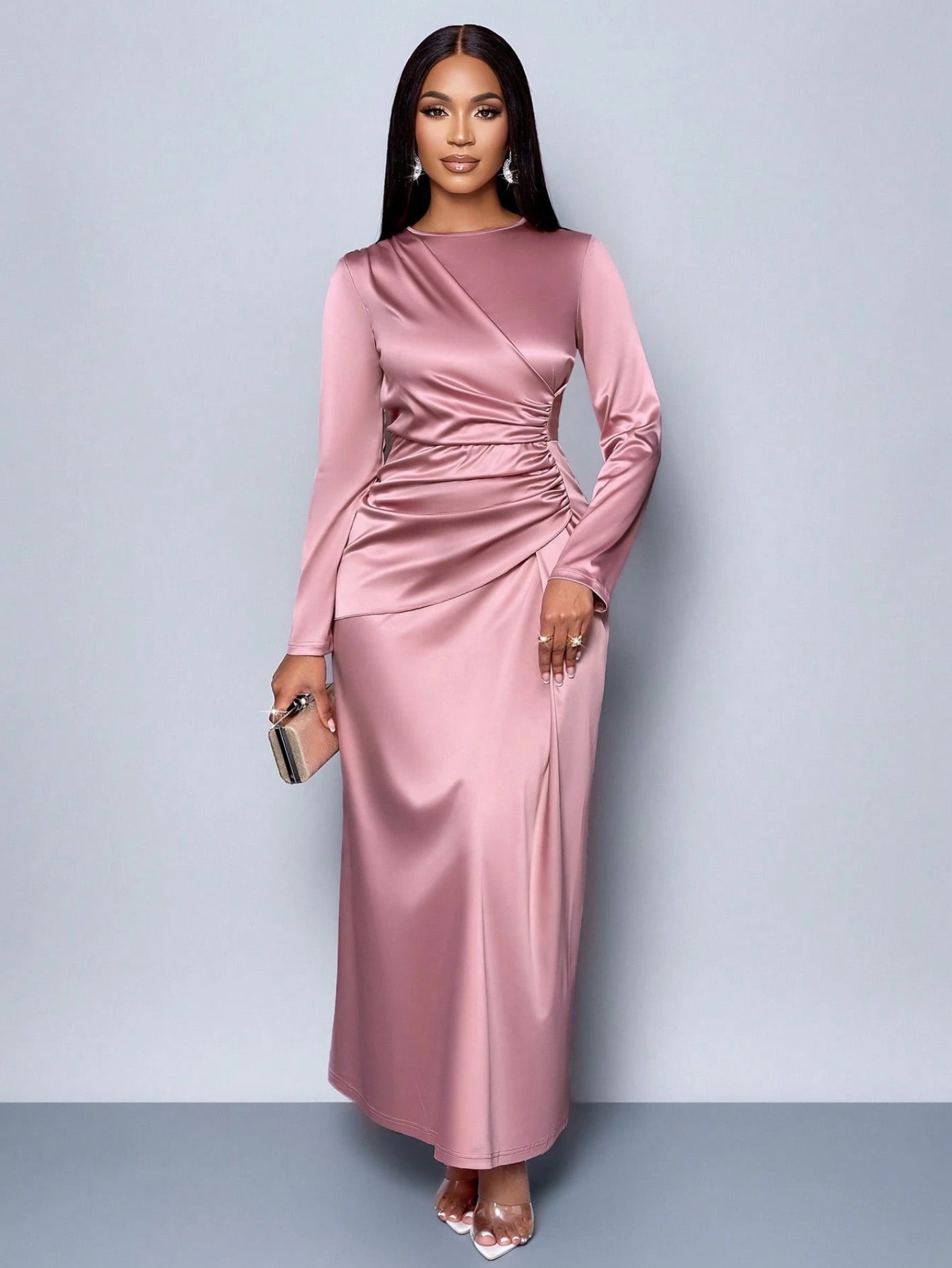 Solid Color High-grade Satin Fashion Elegant Dress