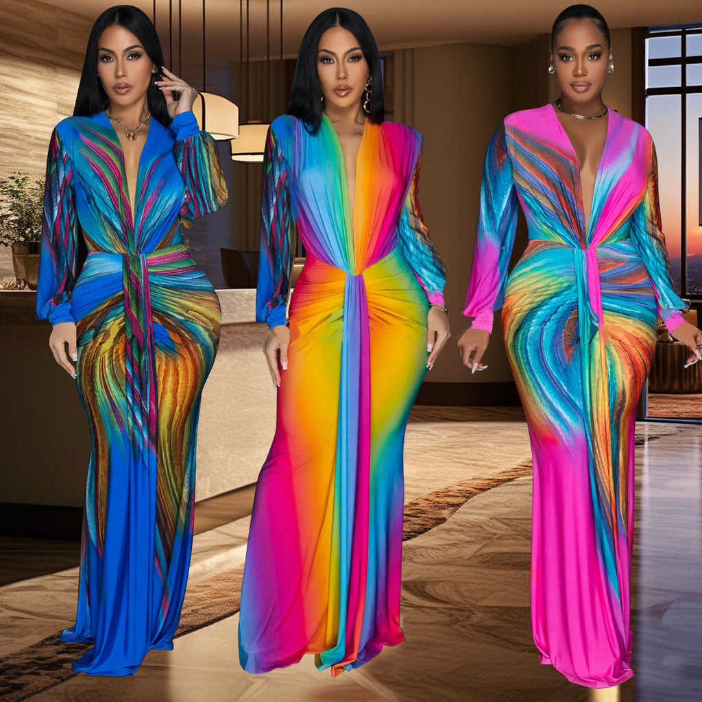 Women's Fashion Wear Pleated Color Matching Casual Dress