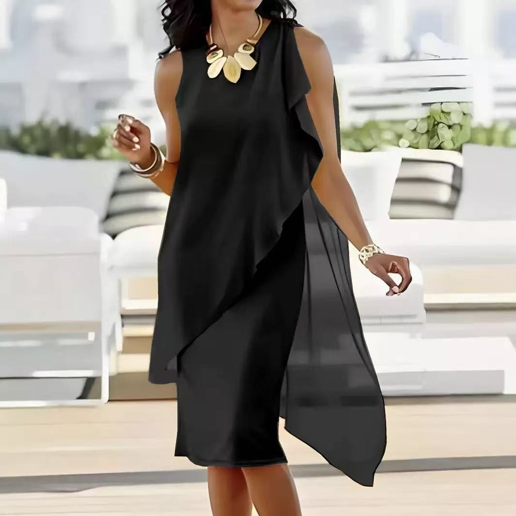 Summer Fashionable Elegant Irregular Chiffon Sleeveless Dress