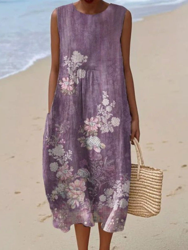 Summer Digital Printing Pattern Sleeveless Long-sleeved Dress