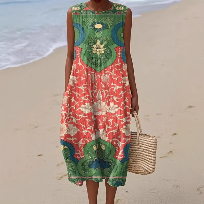 Sleeveless Pleated Large Version Loose-fitting Casual Dress