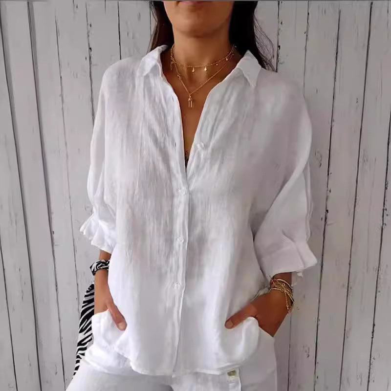 Spring Cotton Linen Back Design Shirt Blouse