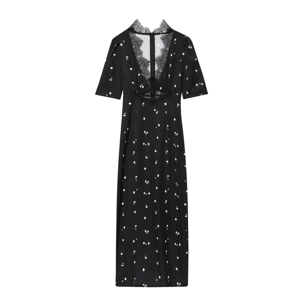Women's Fashion Sexy Lace Stitching Puff Sleeve Dress