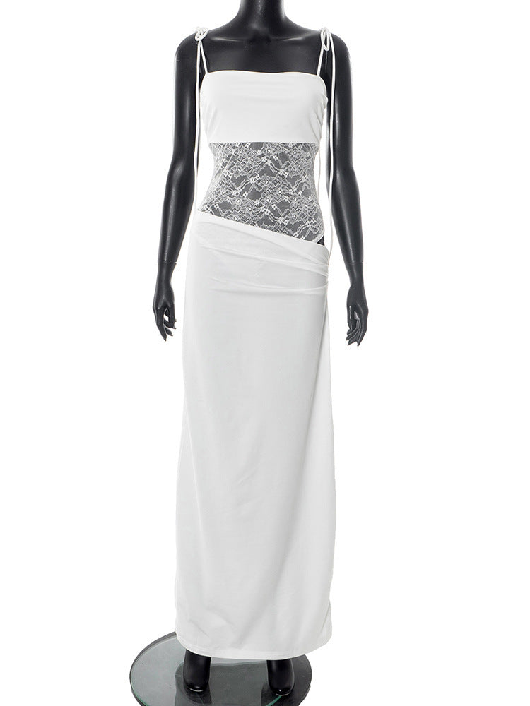 Women's Solid Color Lace Sling Rope Dress
