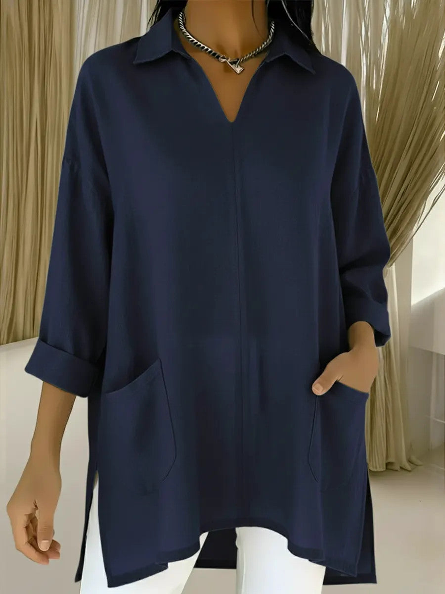 Women's Spring Fashion Solid Color Thin Pocket Blouse