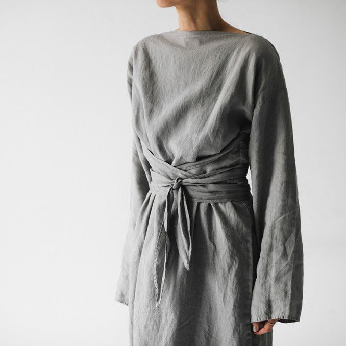 Cotton Linen Long Sleeve Off Shoulder Dress