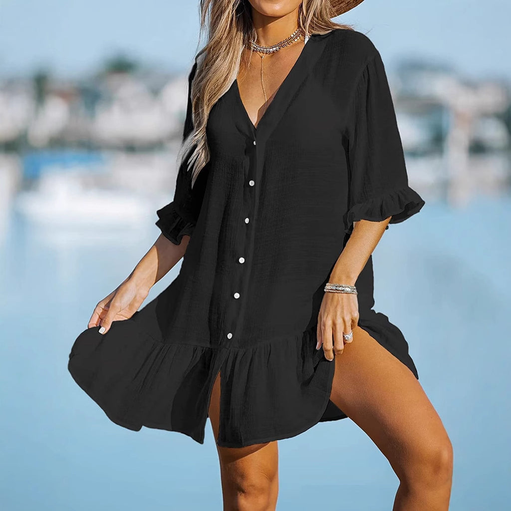 Women's Day Delivery Summer Flounce Solid Color Dress