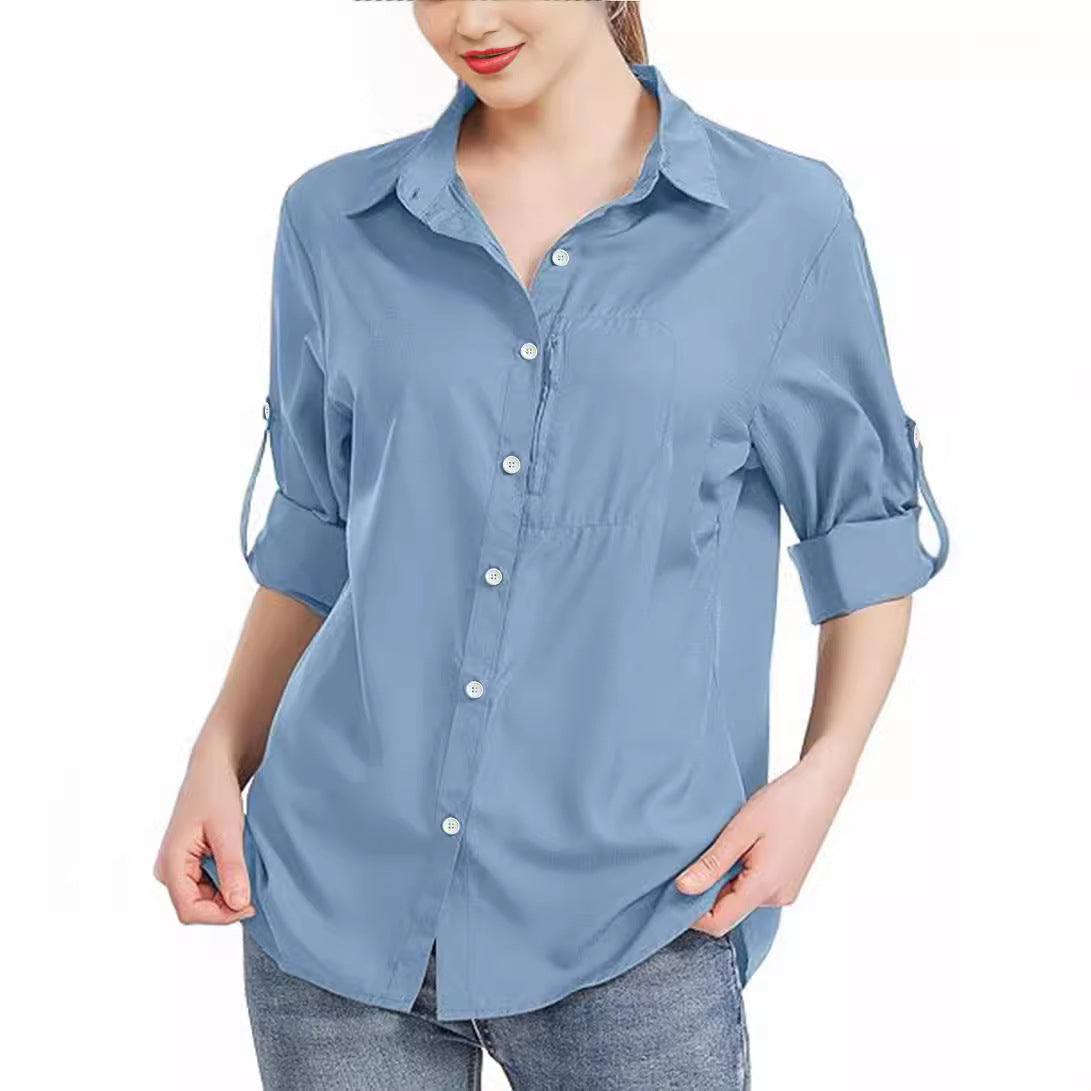 Comfortable Versatile Women's Zipper Pocket Autumn Blouse