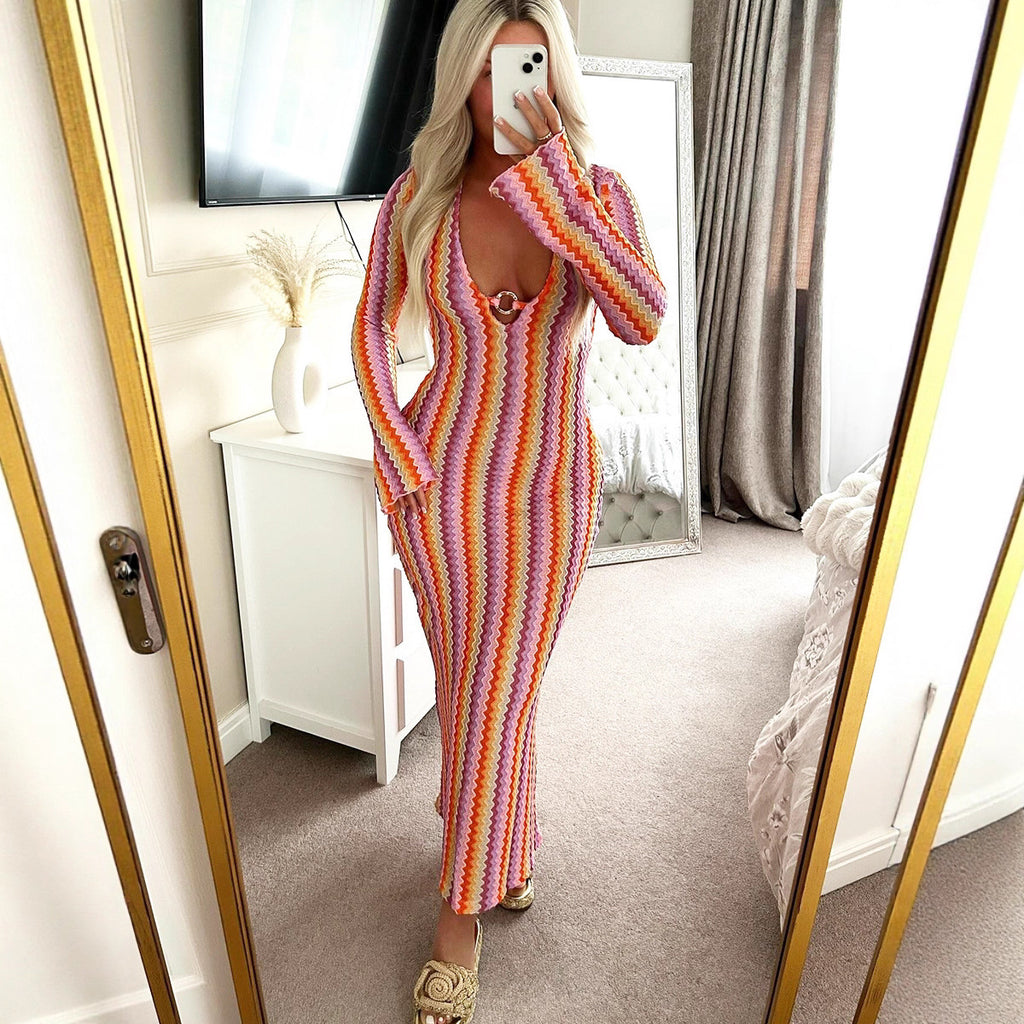 Women's Sexy Autumn Slim Long Sleeve Yarn-dyed Dress