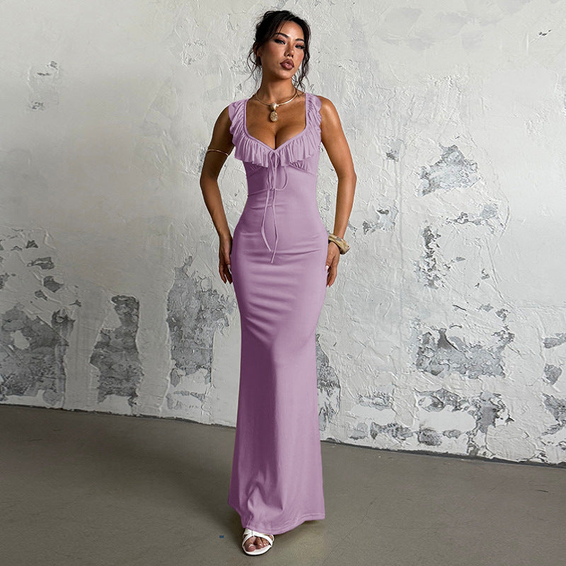 Women's Sexy Ruffles Lace Up Slim Fit Dress