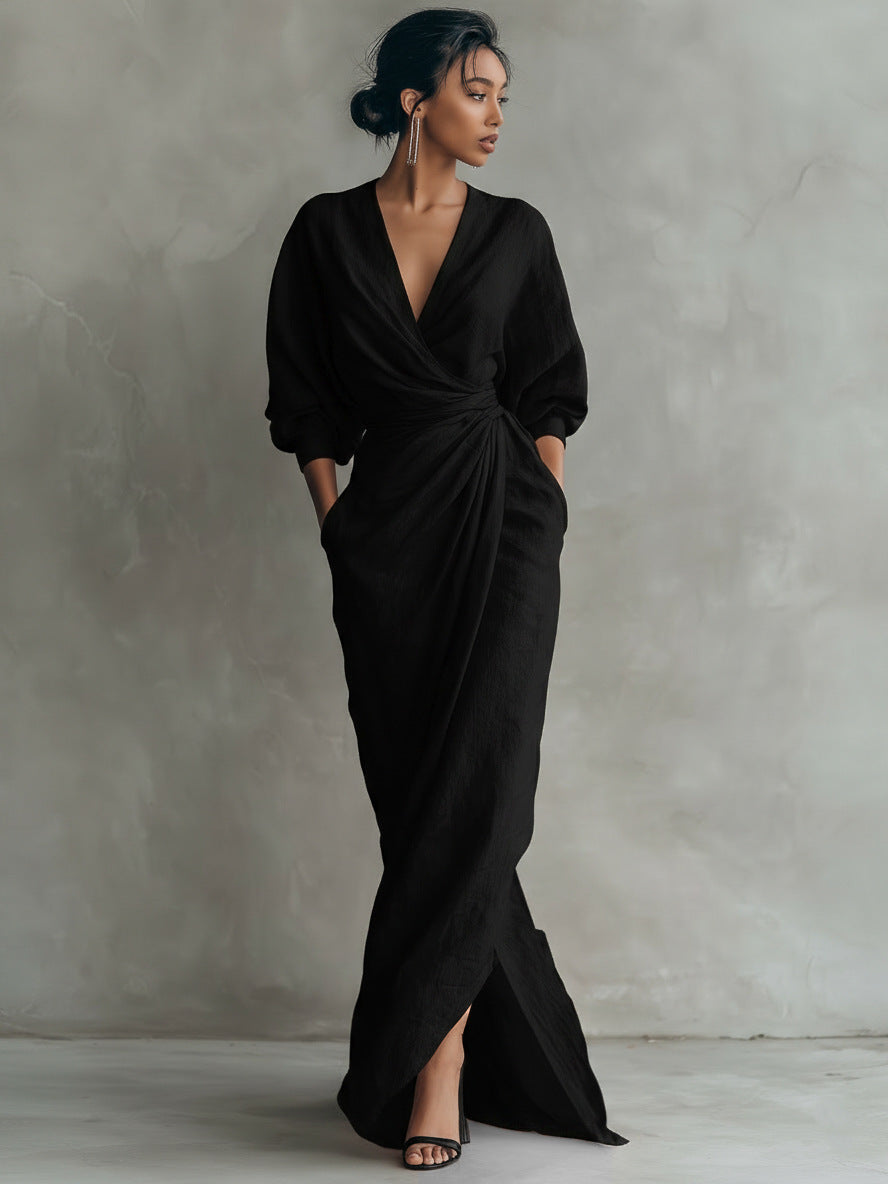 Graceful Women's Collar Waist Vacation Style Dress