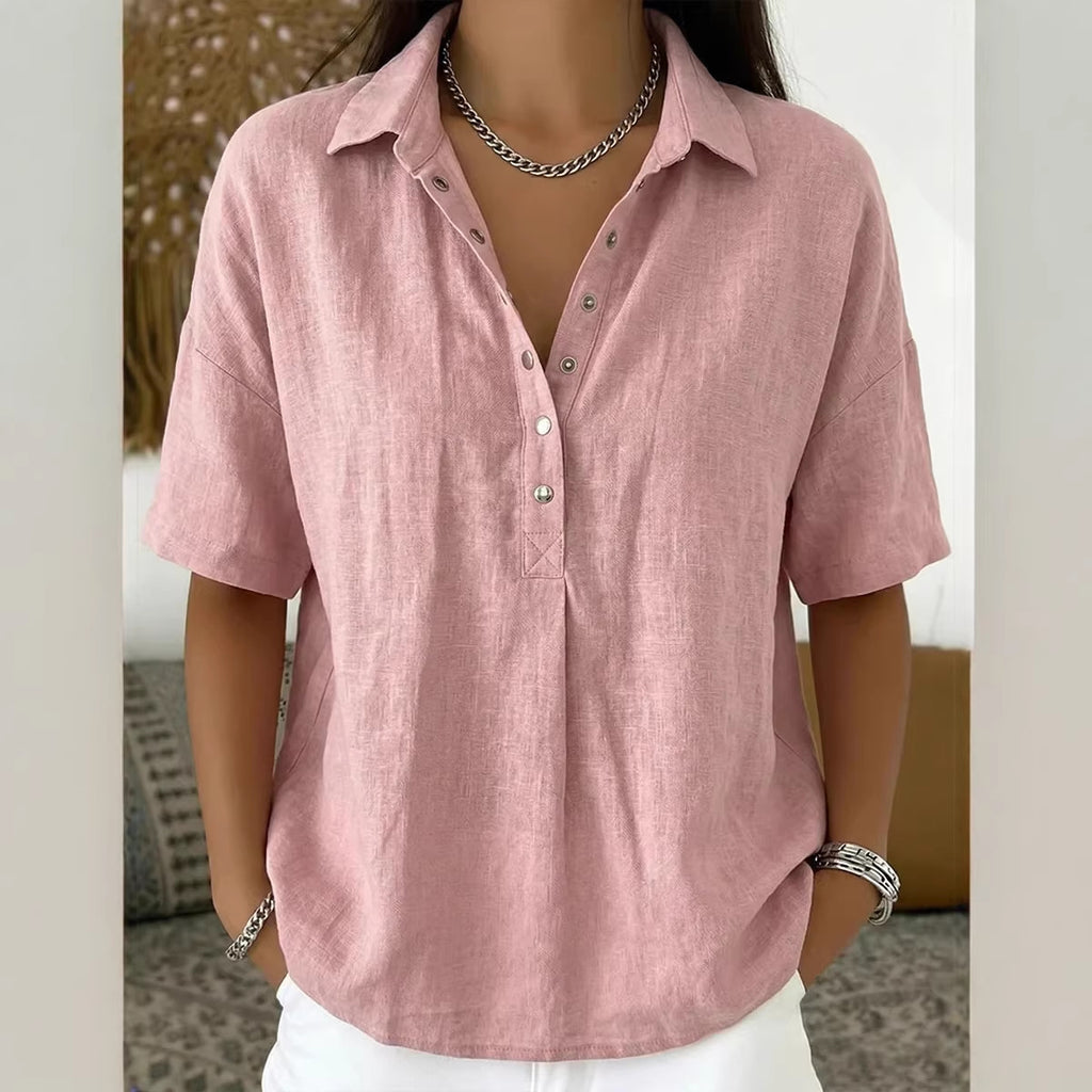 Women's Loose Comfortable Lapel Sleeve Solid Color Shorts