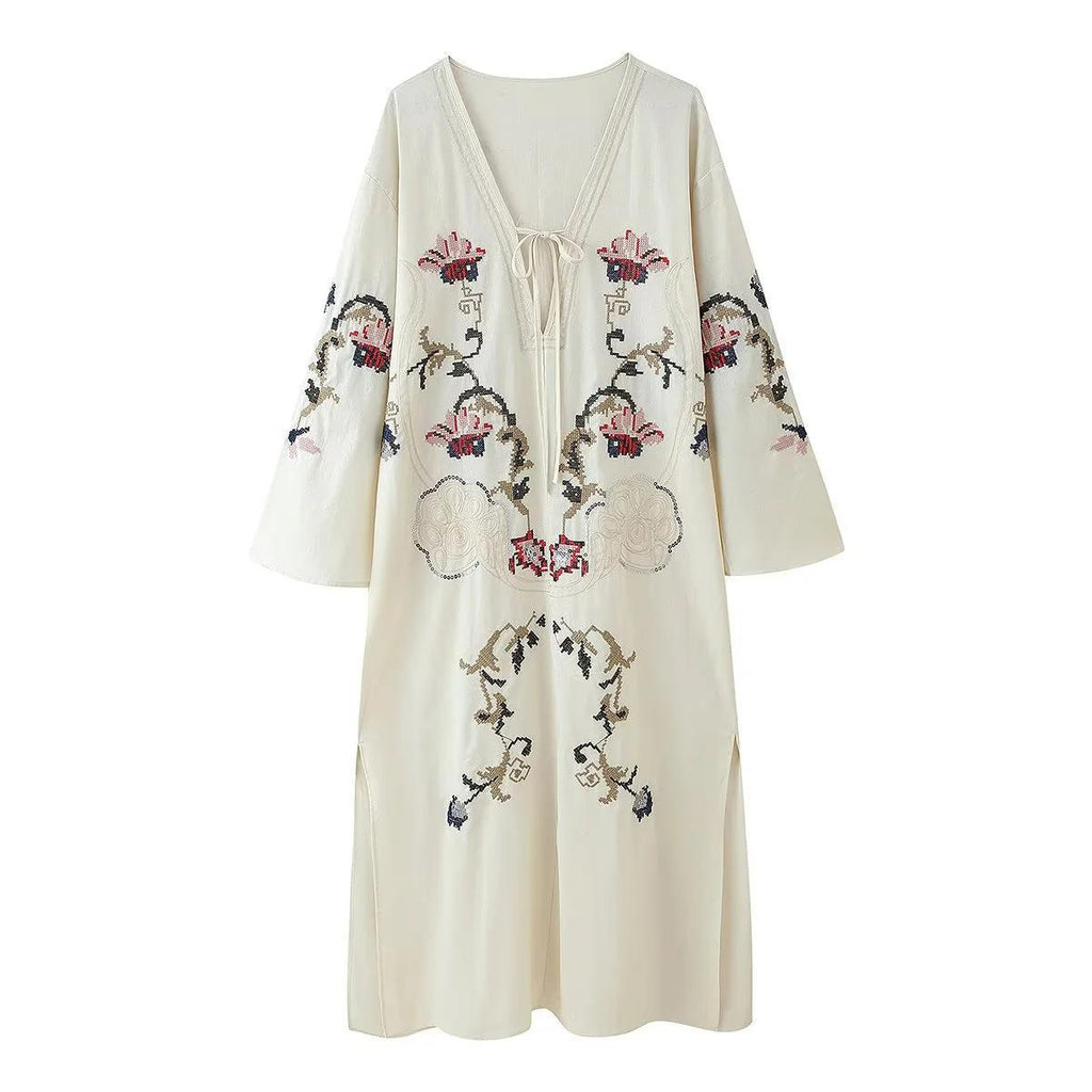 Classic Women's Vacation Embroidered Summer Flowers Dress