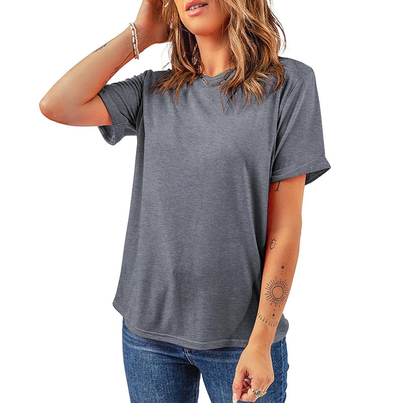 Women's Solid Color Casual Woman's Sleeve Pullover Round Tops