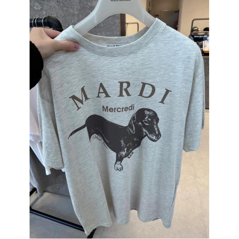 Sleeve Little Daisy Sausage Dog Printed Round Neck Pure Shorts