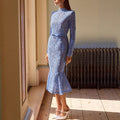 Stylish Slimming Lace Belt Long-sleeved Fishtail Dress