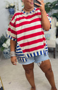 Slouchy Women's Loose Casual Striped Stitching Women's T-shirt