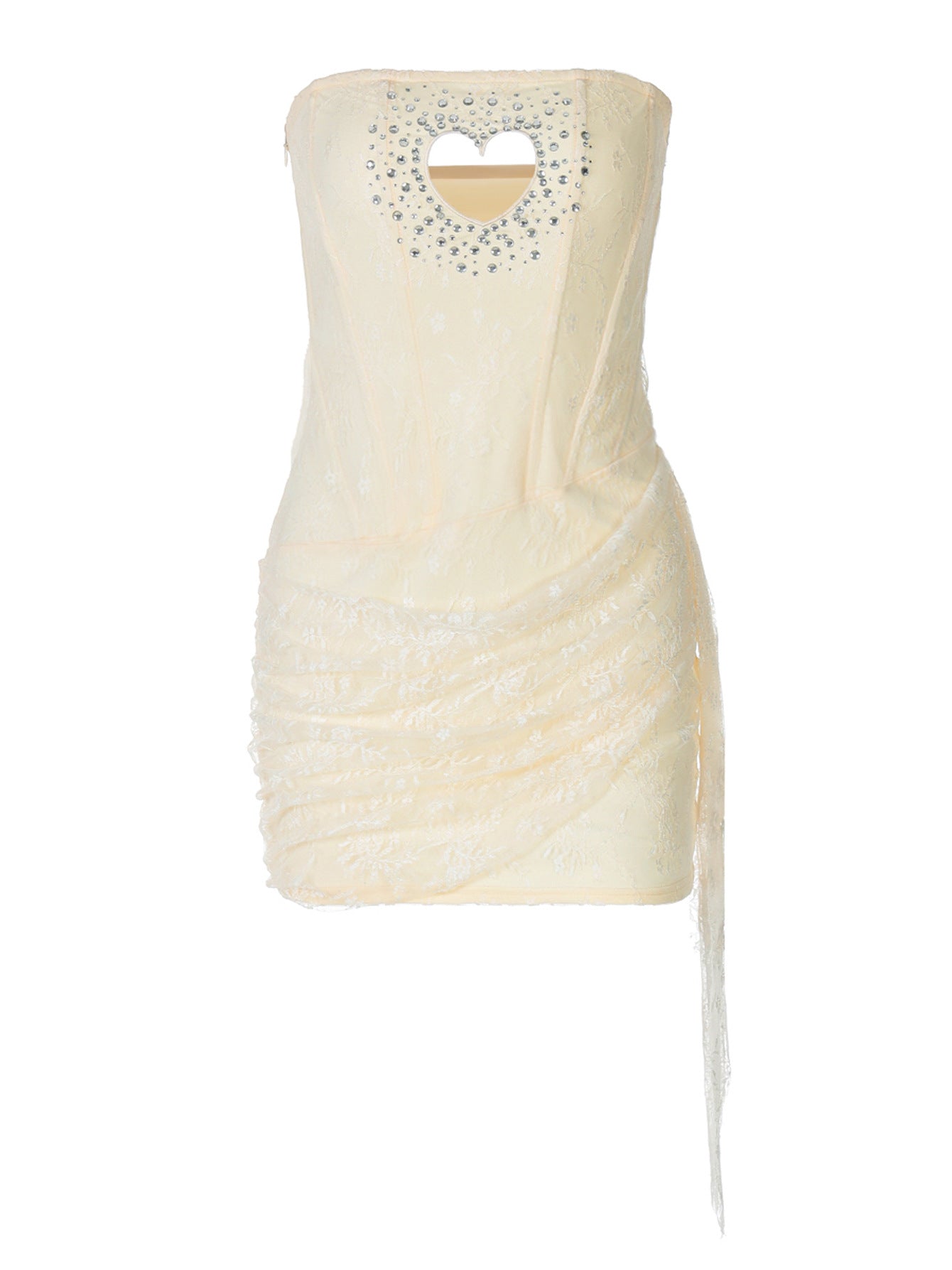 Women's Fashion Rhinestone Heart-shaped Sexy Tube Stitching Lace Dress