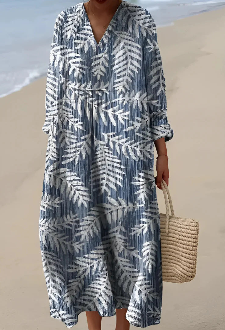 Women's Printed Fashion Popular Stitching Linen Dress