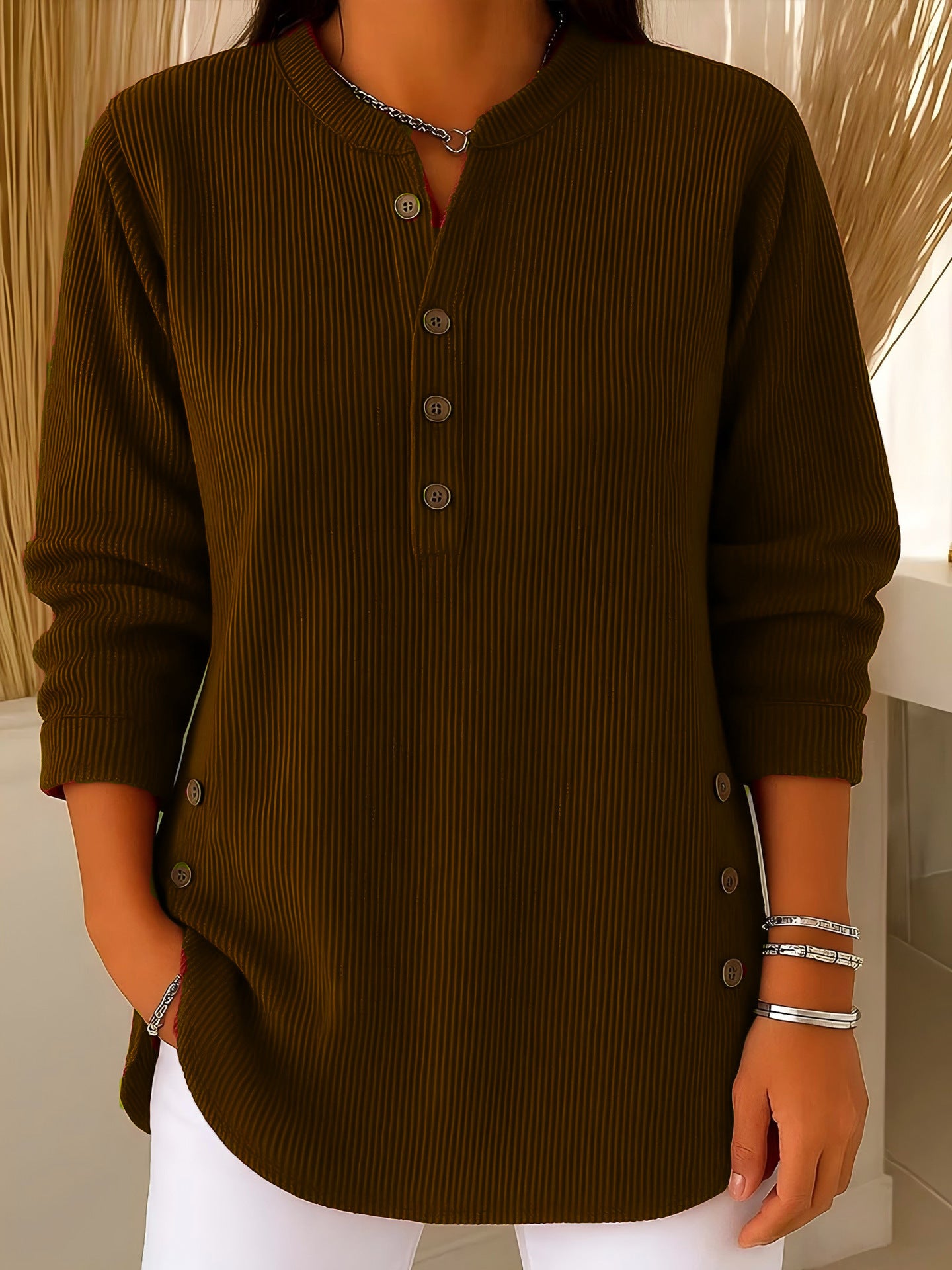 Women's Corduroy Solid Color Loose Casual Button Blouses