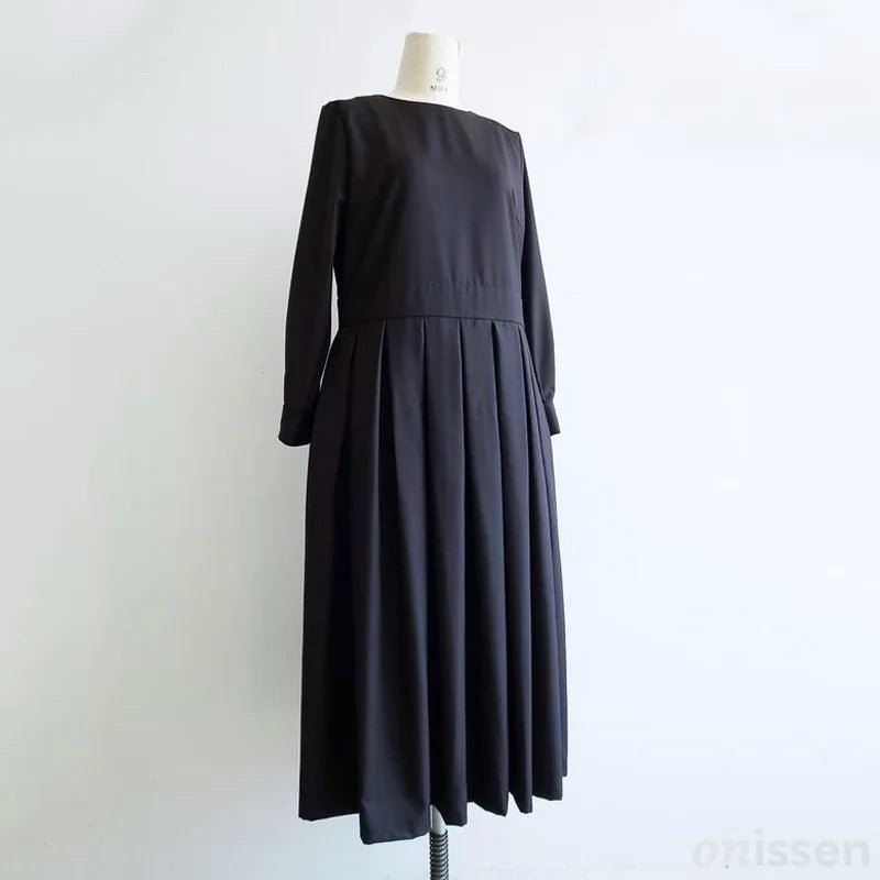 Long High Waist Pleated Temperament Commute Dress