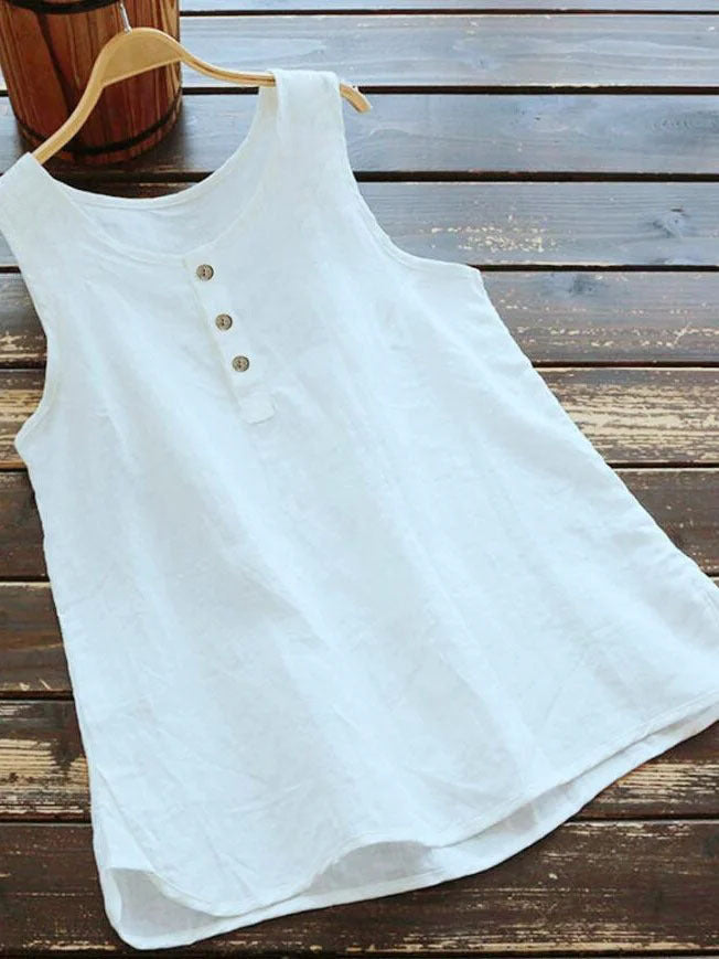 Women's Solid Color Round Neck Loose Casual Cotton Vests