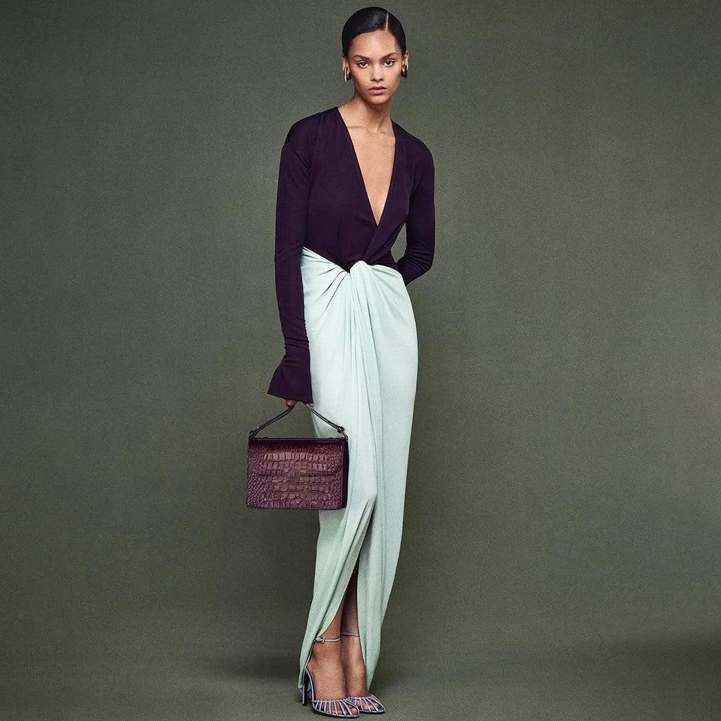 Women's Fashionable Elegant Deep Long Sleeve Split Dress