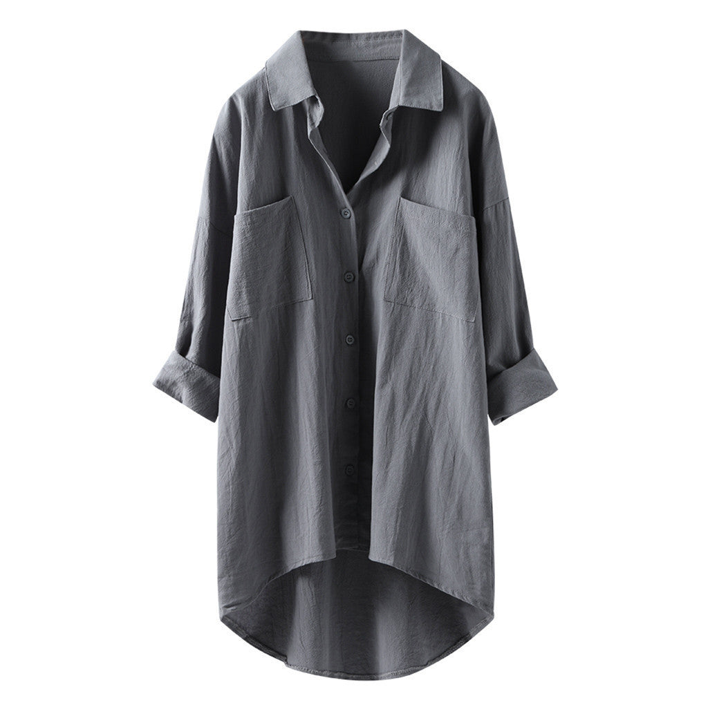 Women's Shirt Casual Style Cotton Double Pocket Clothing