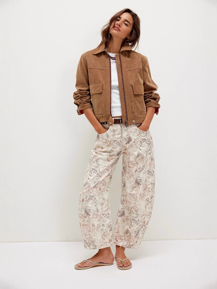 Women's Spring Leisure Loose Mid Waist Cylindrical Women's Jeans