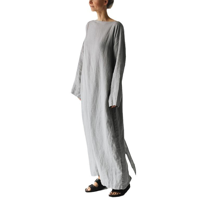 Cotton Linen Long Sleeve Off Shoulder Dress