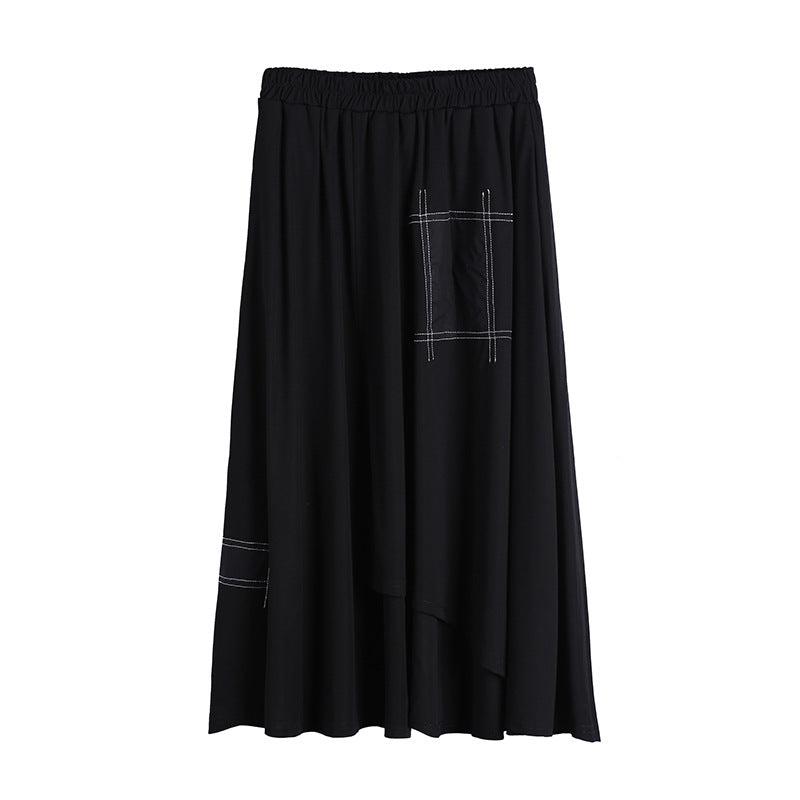 Women's Dark Cold Summer Wind Elastic Waist Asymmetric White Skirt
