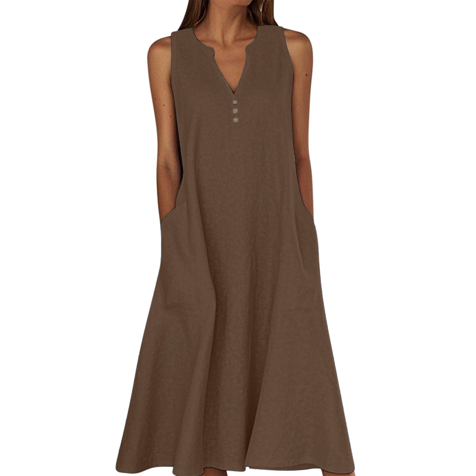 Women's Linen Ethnic Greek Sleeve Maxi Sleeveless Dress