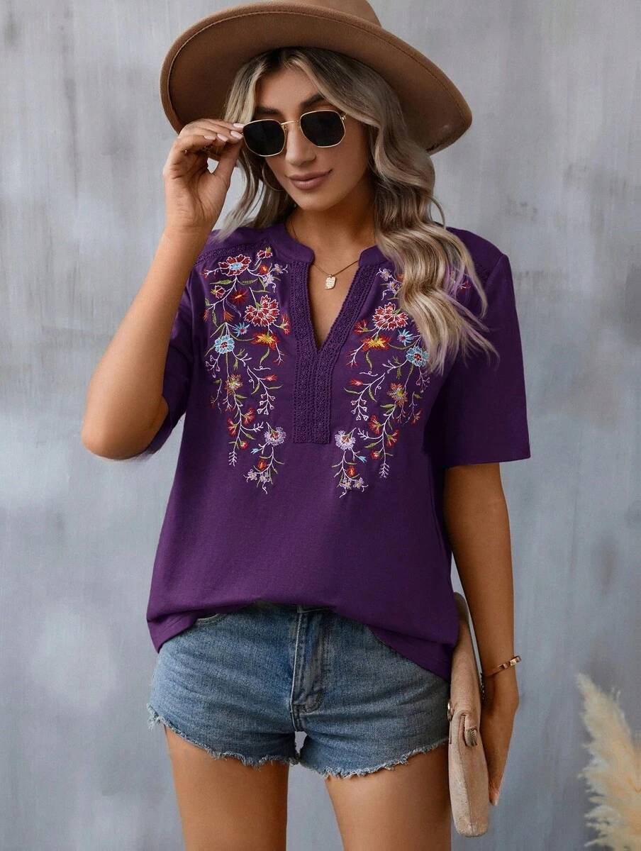 Women's Summer Fashion Ten Thousand Needles Embroidery Blouses