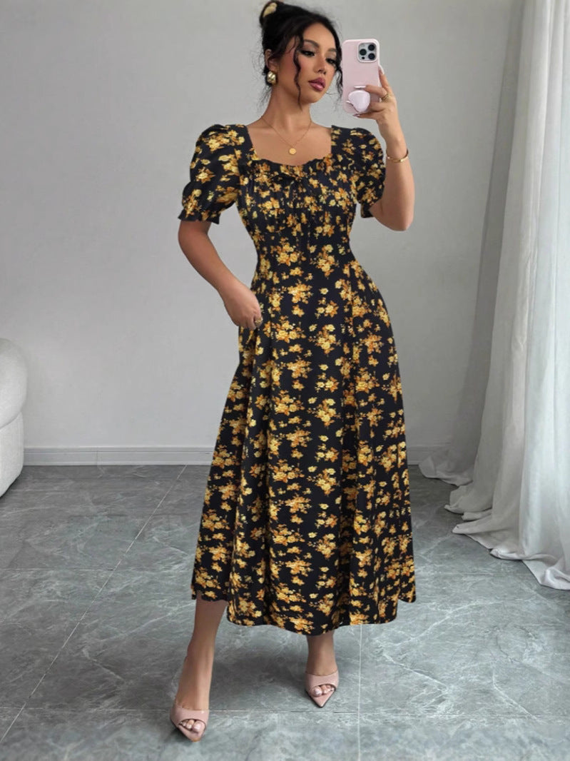 Women's Summer Fashionable Elegant Short-sleeved Printed Large Dress