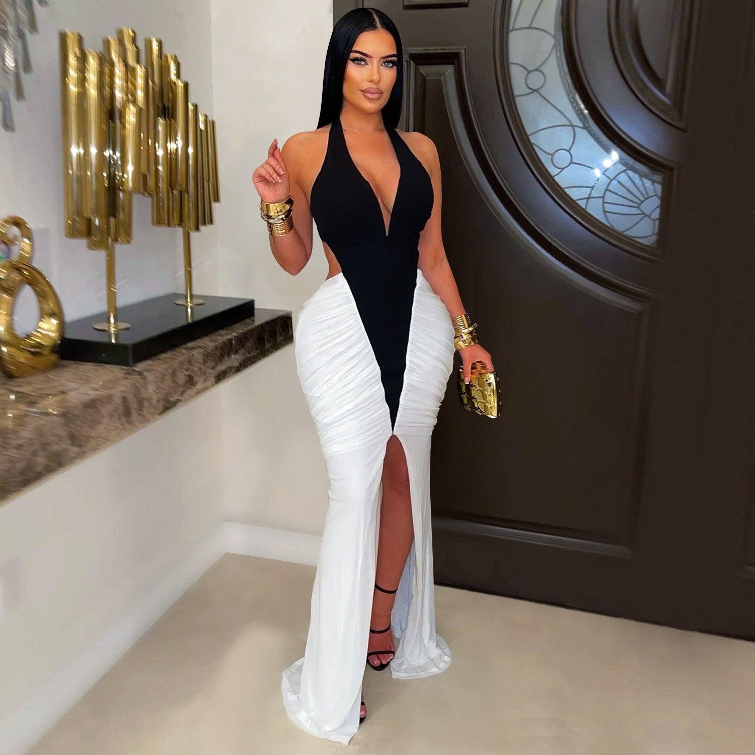 Women's Fashion Wear Sexy Arm Covering Split Dress