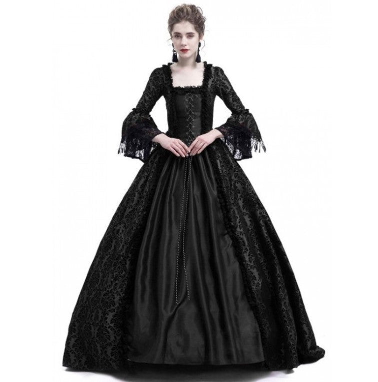 Vintage Court Printed Lace Stitching Flared Sleeve Plus Size