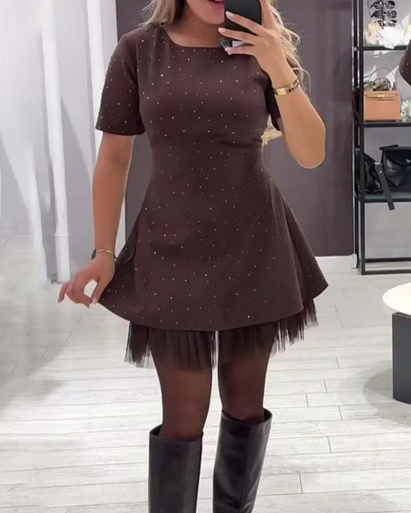 Women's Hem Mesh Pleated Solid Color Commute Dress