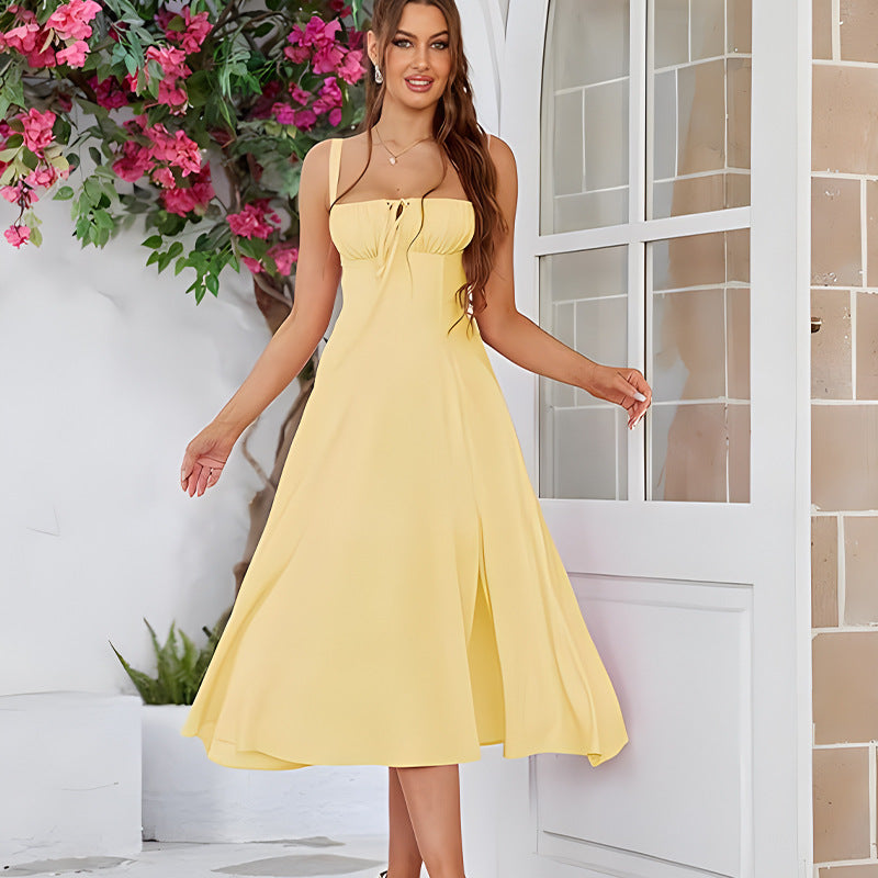 Summer Slimming Waist Fishbone Shaped Split Dress