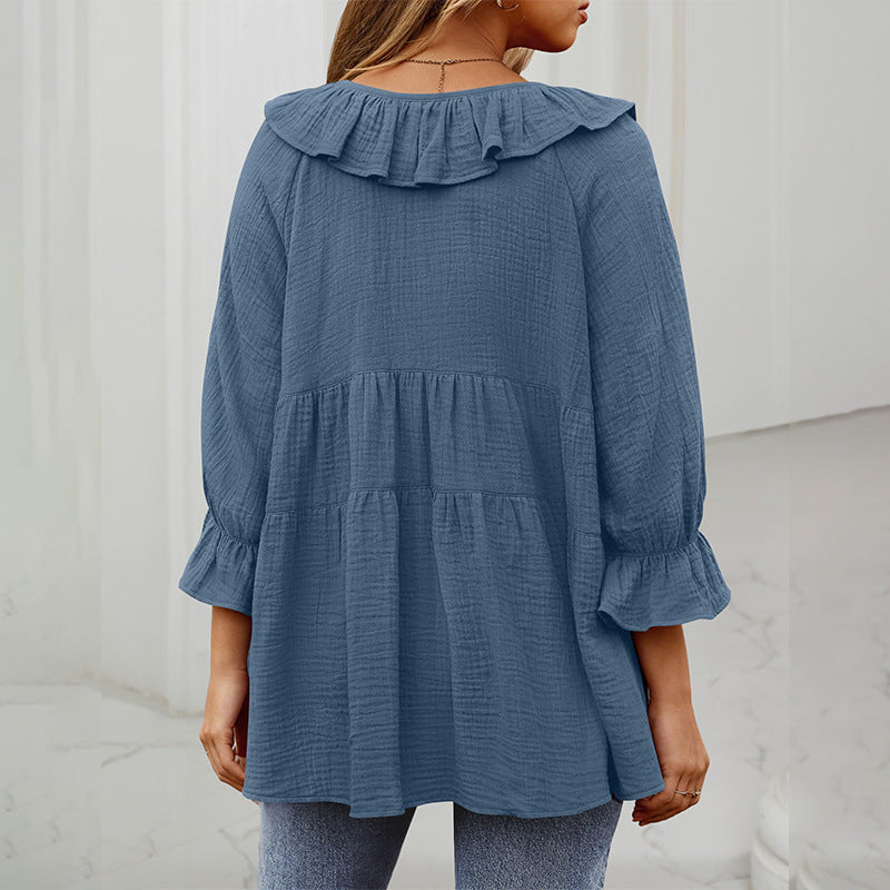 Women's Neck Tied Front Dart Loose Waist Women's T-shirt