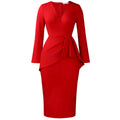 Waist Sheath Solid Color Pleated Ruffled Dress