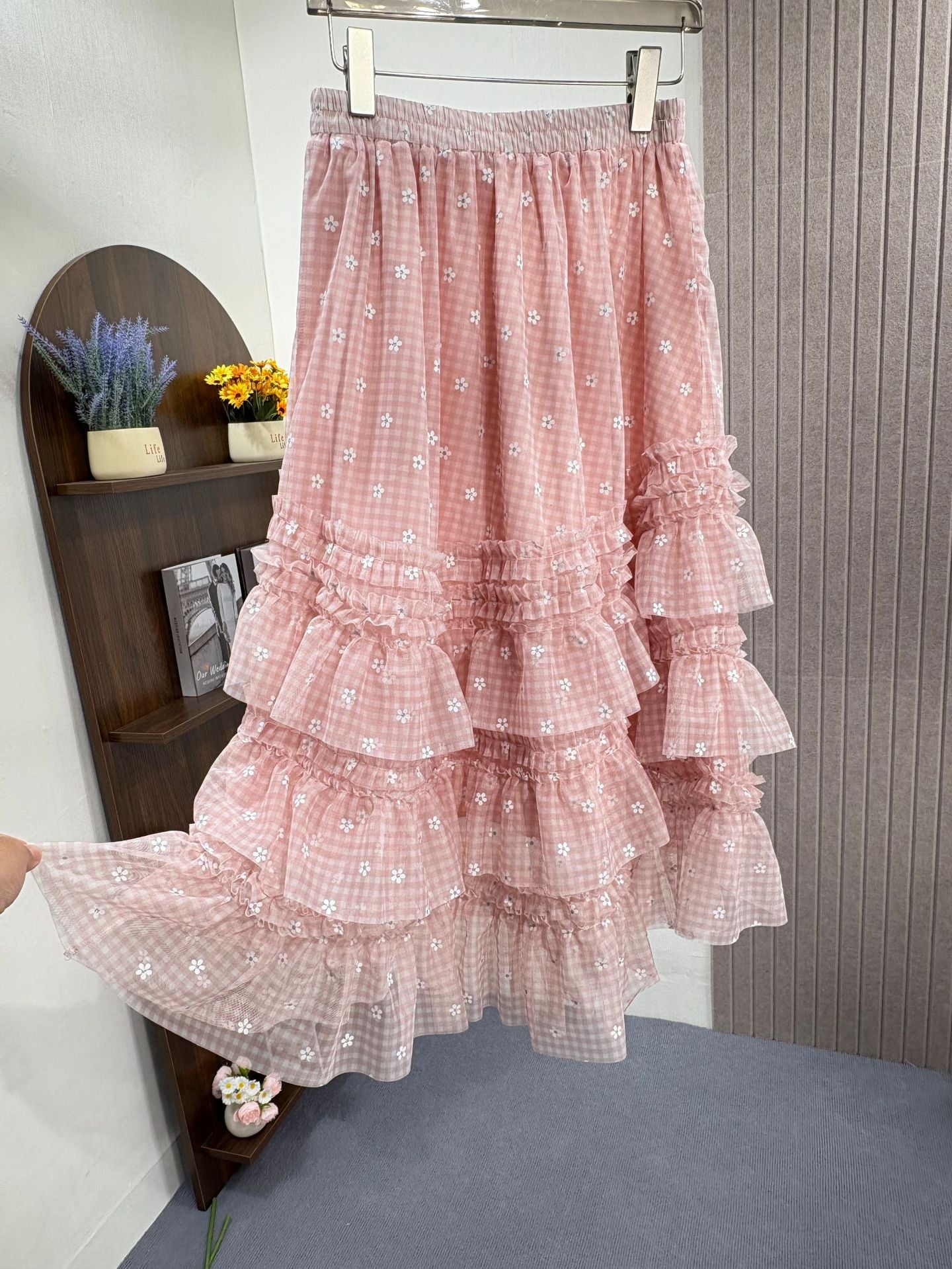 Slimming High Waist Print Super Dense Grid Skirts