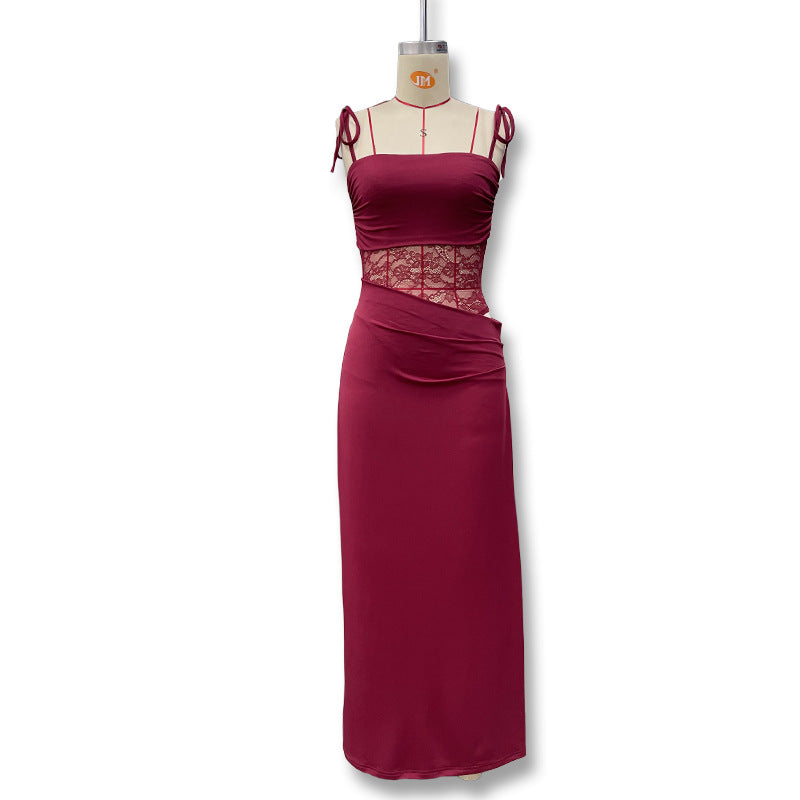 Women's Spring Sexy Lace Stitching Cutout Sling Dress