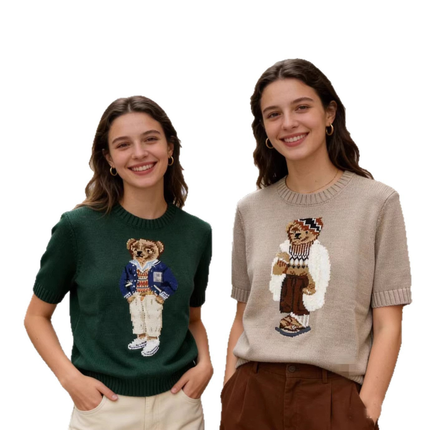 Women's High Quality Cartoon Jacquard Bear Sleeve Shorts