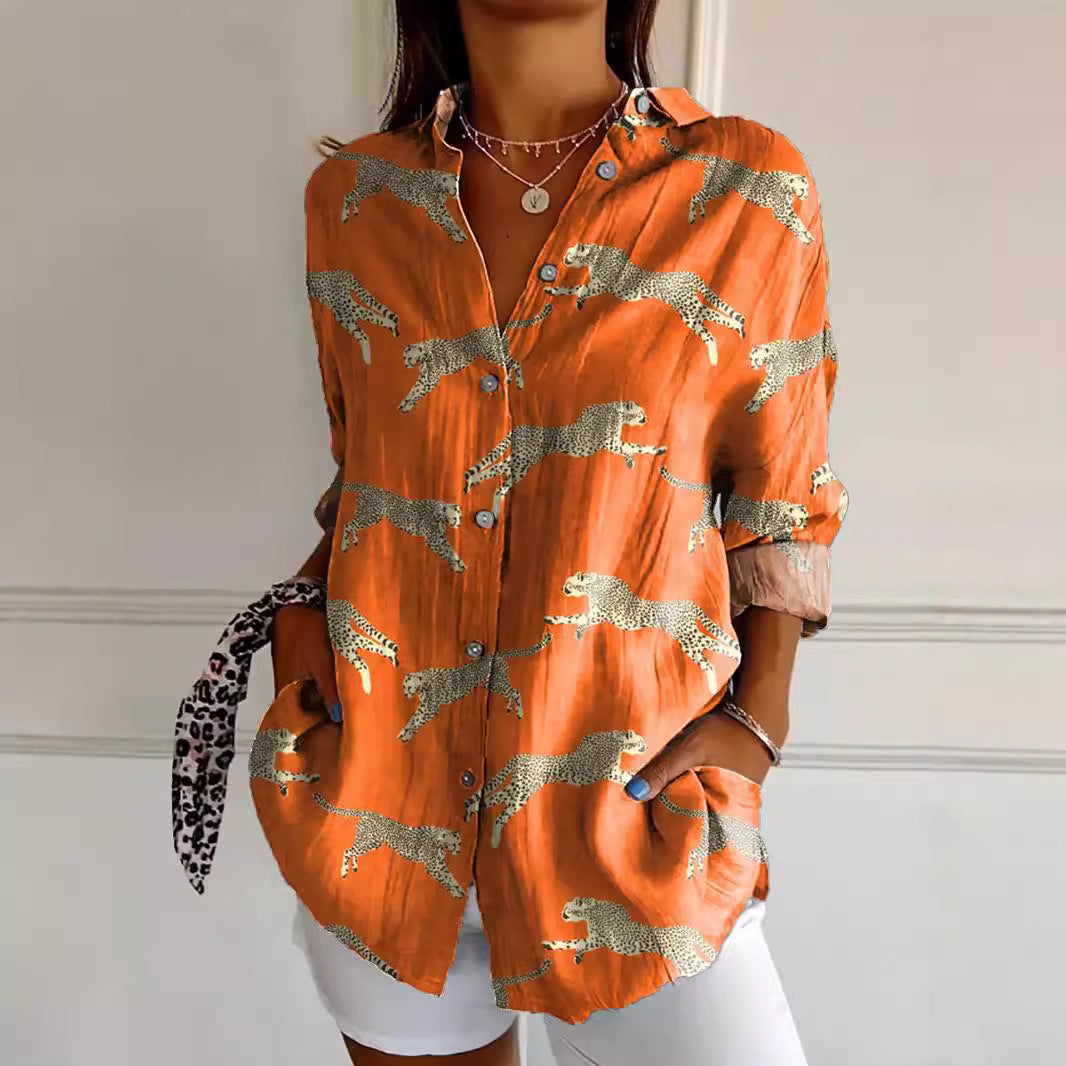 Women's Shirt Summer Trendy Printed Floral Sleeve Pattern Blouse