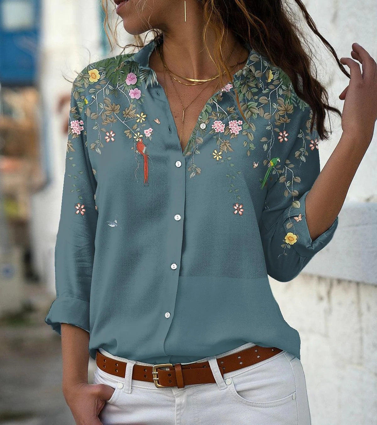 Women's Loose Lapel Long Sleeves Single-breasted Shirt Elegant Blouse