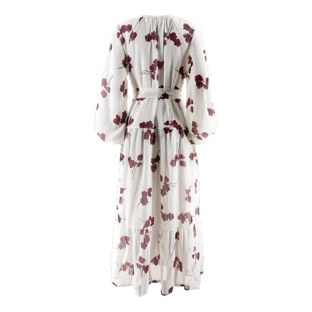 Women's Fashionable Elegant Holiday Round Neck Chiffon Flower With Belt Dress